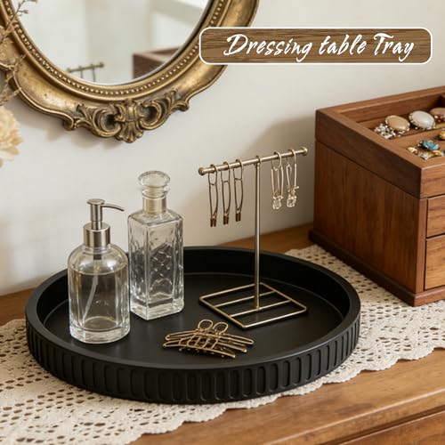 12in Decorative Tray for Coffee Table Tray Decor, Black 100% Solid Concrete Decorative Round Tray for Kitchen, Living Room, Home Decor - color: Concrete Black