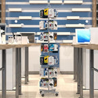 Retail Display Racks 7 Tier Spinning Display Stand, Movable Shop Spinner Rack with Hooks, Retail Display Stand for Jewelry Keyring Hats Socks Toys (White) - color: White, style: 7 Tier