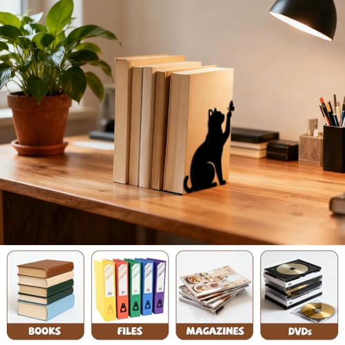 Peacoblue Metal Bookends for Shelves, Modern Decorative Heavy Duty Study Book Ends Stoppers for Office, Desk, Shelf, Room 5.3"x4.3"x7.9" Cast Iron Simple Tall Bookends 1 Pair (Cat and Dog) - style: Cat and Dog