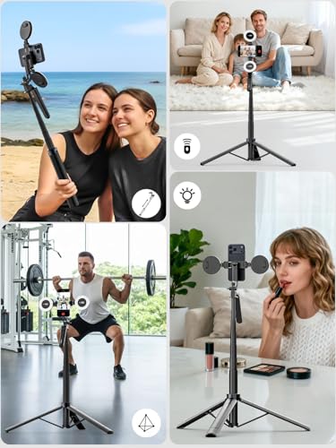 USKEYVISION 70" Multifunctional Phone Tripod for iPhone with Light, Extendable Selfie Stick with Remote for iPhone & Android 360° Rotation Phone Tripod Stand for Video Recording/Photography(UT-02) - size: UT-02(without face tracking)
