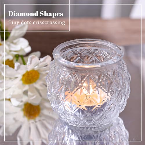 DARJEN 12Pcs Clear Votive Candle Holders - Round Glass Candle Holders for Tea Light Candle, Embossed Candle Votives for Wedding Centerpiece, Living Room & Home Table Decor - color: Clear, size: 12PCS
