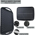 Large Nonslip Serving Tray with Handles, Silicone Grippy Dots Lap Food Trays for Eating, Dishwasher Safe Serve for Breakfast Dinner Snack Fruit Appetizers Beverage, Rectangular, Set of 2, Black - color: Black