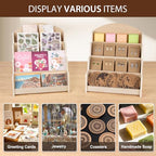 PUERSI Greeting Card Display Stand, Wooden 4-Tier Postcard Display Stand Holder for Sticker, Vendors, Retail Stores, Beige - color: Beige