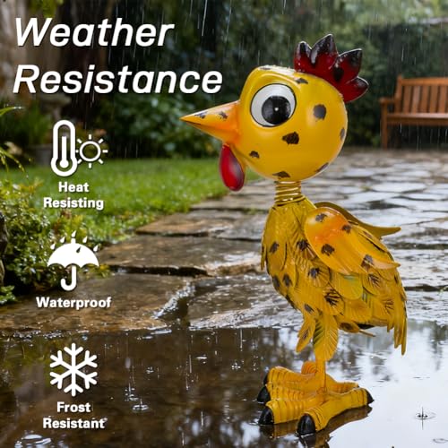 Metal Rooster Garden Statue Outdoor Chicken Decor Yard Art Decoration,Garden Sculptures for Backyard Patio Lawn Ornaments - color: Yellow Rooster