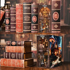 TOYQI Book Nook Kit, Book Nook Kits for Adults, DIY Miniature Dollhouse Kit 3D Wooden Puzzle Booknook Bookend with LED Light - style: Dwarfs's House