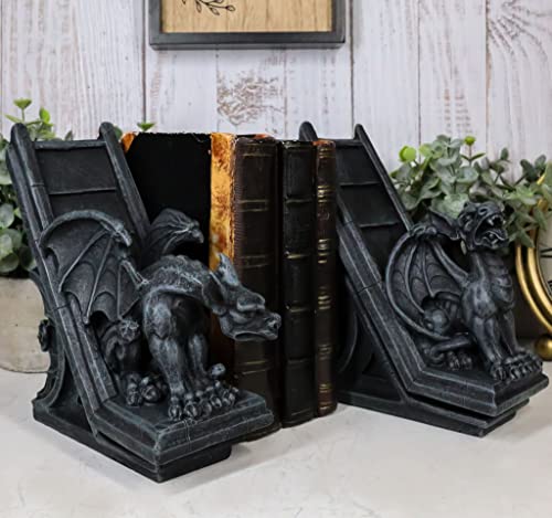 Ebros Gothic Roaring Gargoyles with Celtic Floral Knotwork Bookends Figurine Set in Rooftop Sculptural Design 7" High Medieval Renaissance Architectural Goth Decor Resin Sculptures Gargoyle Statue