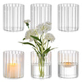 Glasseam Glass Cylinder Vases for Centerpieces: Clear Ribbed Flower Vases for Pillar Candle - 6Pcs Modern Hurricane Floating Candle Holder for Table Wedding Centerpieces Living Room Decorations
