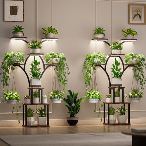 Elbourn Plant Stand Indoor with Grow Lights - 60" Tall Metal Plant Shelf for Multiple Plants, 8 Tiered Corner Plant Stands for Indoor Plants, X - Shaped Decorative Rack for Home, Living Room & Patio Decor (Brown) - color: Brown