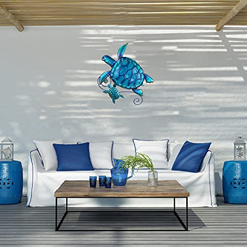 JOYBee Metal Sea Turtle Wall Art Decor Outdoor Indoor Nautical Hanging Art Blue Green Stained Glass Decorative Sculpture for Garden Pool Patio Balcony Kitchen or Bathroom(12.5 * 11inch) - color: Turtel