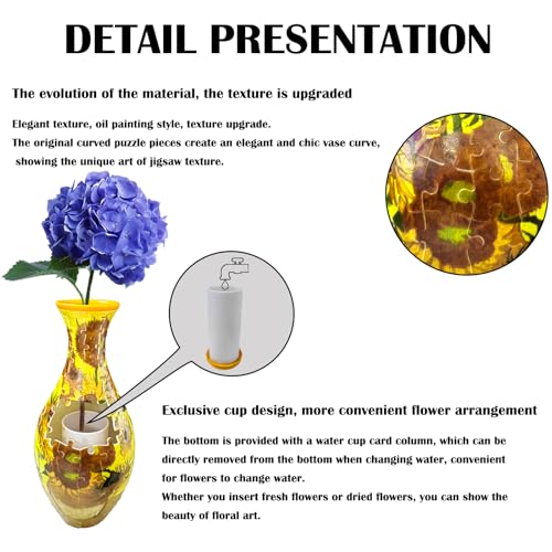 3D Puzzle Vase Unique Flower Vase for Adults Made by 160 Curved Plastic Puzzle, Relax Puzzles for Adults, DIY Jigsaw Creative Gift for Parents & Housewarming - color: Sunflower
