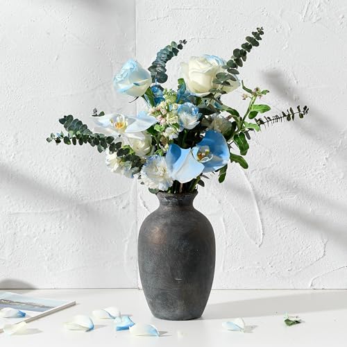 PORCER Ceramic Rustic Flower Vase, 8.38 Inch Vintage Pottery Home Decor, Farmhouse Terracotta Vase for Living Room, Table, Shelf, Mantel Decoration, Farmhouse - Black Bronze - color: Black Bronze- 8.38"