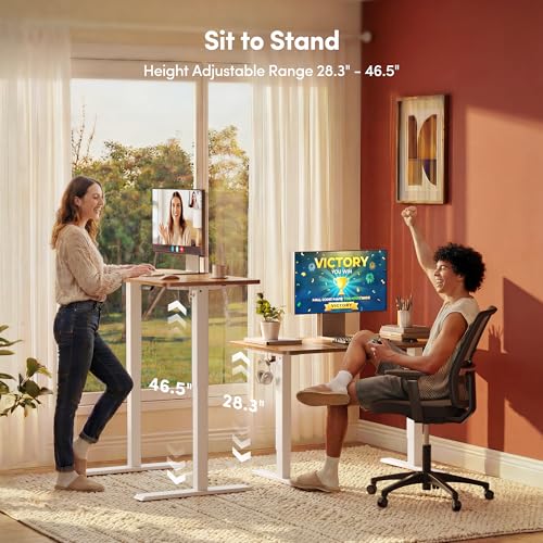 FEZIBO Electric Standing Desk, 55 x 28 Inches Height Adjustable, Sit Stand Up, Computer Home Office Desk with Splice Board (Light Rustic) - color: Light Rustic, size: 55 x 28