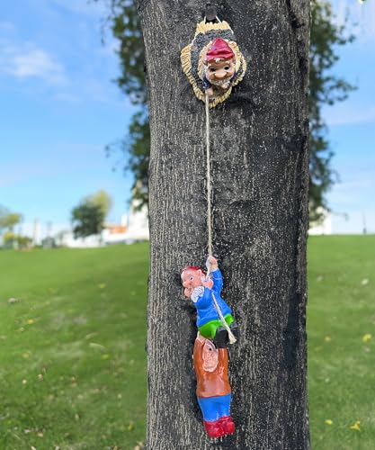 Teaeeno Gnome Climbing Tree and Tree Stump Decor,Garden Gnome Statue Set,Vivid Fairy Gnome Outdoor Sculpture,Whimsical Gnomes Miniature Figurines,Micro Gnome Landscape Figurine for Lawn Balcony Patio - color: Pink