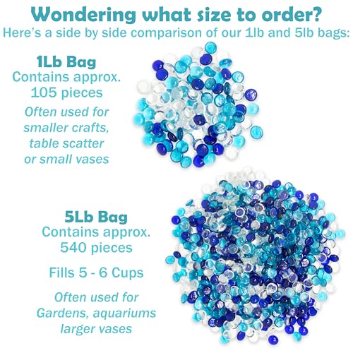 Galashield Flat Glass Marbles for Vases Blue Mix Glass Gems Beads Pebbles Vase Filler (1 LB, Approx. 105 PCS) - color: Blue Mix, size: 1 LB