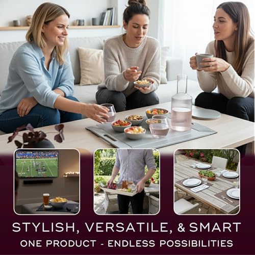 FREEFORM PLACEsMAT 2-in-1 Faux Leather Placemat & Serving Tray | Reversible Design, Lays Flat & Easy to Clean | Ottoman Food Tray, Perfect Housewarming Gift, 18” x 14” (Black & Mocha, Single)