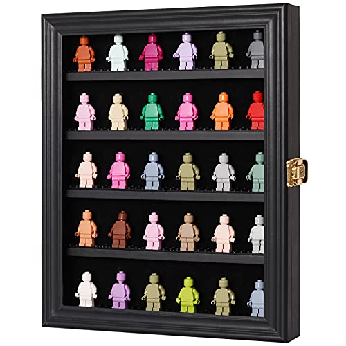 VERANI Minifigures Miniature Display Case Collectibles Display Box Wall Mount Figure Display Curio Cabinet with Lockable Anti Dust Door for Small Objects Lockable Removable Shelves - Small Black - size: Small-Black