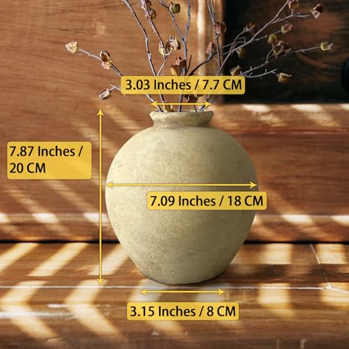 Rustic Ceramic Vase, 7.87 Inch Beige Farmhouse Flower Vases for Living Room & Bedroom Decor, Handmade Pottery Vase for Centerpieces, Decorative Vases for Shelf & Home Decor - color: Beige-