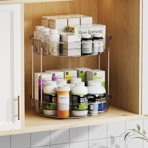 LAMU 12 inch 2 Tier Lazy Susan Turntable Organizer Rotating Spice Rack Organization for Cabinet, Kitchen, Pantry, Countertop, Bathroom, Vanity, Medicine Cabinet Organizer, Grey - color: Gray, size: 12in 1Pack High Edge