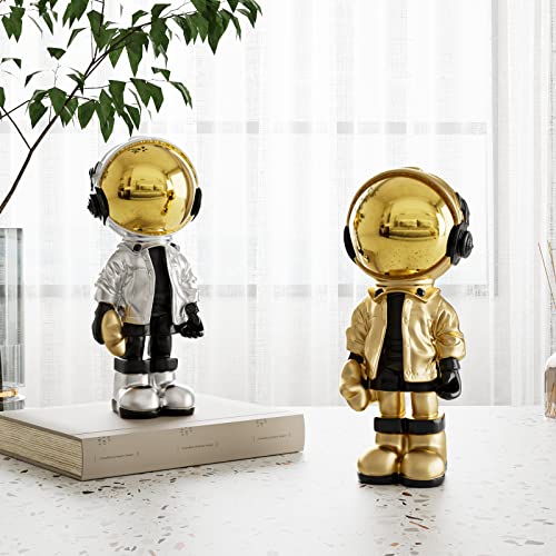 EZ4ENCE Figurine Statue Astronaut Sculpture Spaceman Decor,Sculptures Home Decor,Arts Silver Shelf Decoration,Cool Metal Mask Table Decor,Large Spaceman Figure Ornament - color: Silver, size: Large