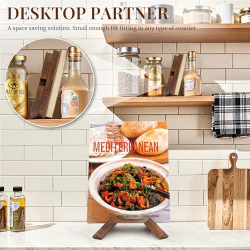 PUERSI Cookbook Stand for Kitchen, Recipe Book Holder for Kitchen Counter, Wooden Cookbook Holder, Rustic Cook Book Holder Stand - Rustic Brown - color: Brown