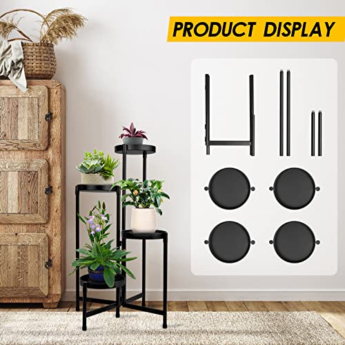 4 Tier Plant Stand Indoor Outdoor, 31 Inch Tall Metal Plant Shelf Waterproof, Plant Holder with Folding Design For Home, Living Room, Black - color: Black