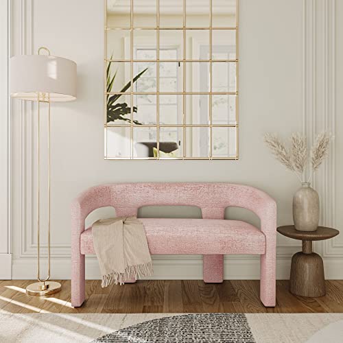 Jofran Gwen Modern Luxury Jacquard Fabric Upholstered Hallway Bedroom Sculpture Bench, 49" W X 22" D X 29.5" H, Pink - color: Pink