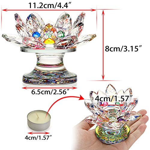 OwnMy Crystal Lotus Flower Tea light Holder Lotus Petals Candle Holder Stand Candlestick with Glass Base, Votive Flower Tealight Holder with Gift Box for Home Decor Window Sill Wedding Party, Colorful