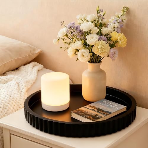11 Inches Round Decorative Tray for Coffee Table Decor, Wooden Tray Non-Slip Solid Color Serving Tray for Home Decor, Farmhouse, Kitchen, Living Room and Bathroom