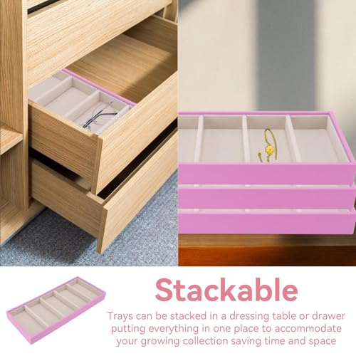 HERCHR Sunglass Organizer, Pink Velvet Glasses Tray 5 Grids Stackable Display Case for Women Glasses Jewelry Display Watch - color: Pink