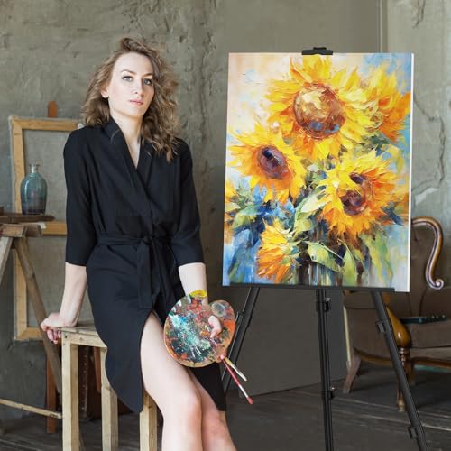 Art Painting Tripod Easel Stand - Portable Adjustable Display Artist Metal Easel with 1 Bag for Tabletop/Floor Painting, Height from 17 to 66 inches, Sturdy for Drawing, Displaying - Black - style: Black