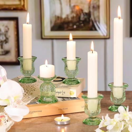 10pcs Green Candlestick Holders, Glass Taper Candle Holders for Table Centerpiece Decor, Wedding, Birthday, Gift - color: Green