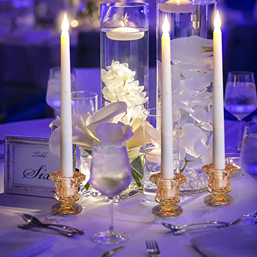 Foaincore 36 Pcs Candlestick Holders Bulk 2.36 Inch Taper Candle Holders Small Glass Candle Holder for Wedding Table Centerpiece Party Decoration (Amber)