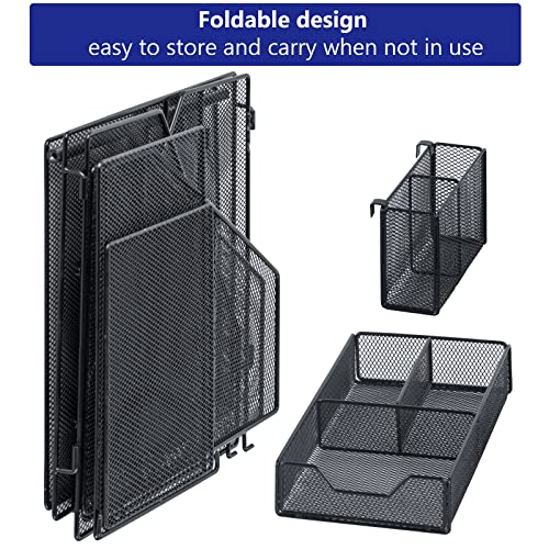 Topwey Desk Organizer, File Organizer for Desk with 2-Tier Paper Letter Tray, Drawer and 2 Pen Holder, Mesh Desktop Organization with Magazine Holder for Office Supplies - color: dark black