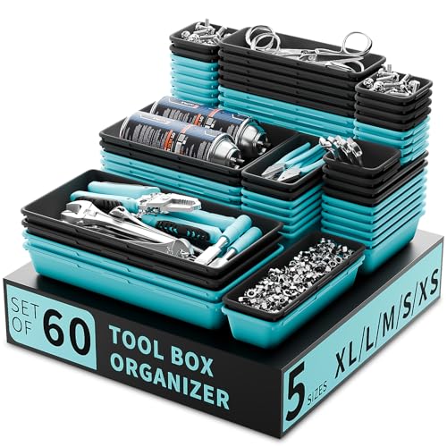Tool Box Organizer Tray, Toolbox Desk Drawer Organizer, Tool Box Tray, Toolbox Organization Storage for Rolling Tool Chest (60PCS (Blue+Black)) - color: 60PCS (Blue+Black)