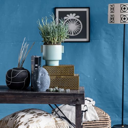 Creative Co-Op Round Decorative Stoneware Vase with Hand-Painted Intersecting Lines, Black and White