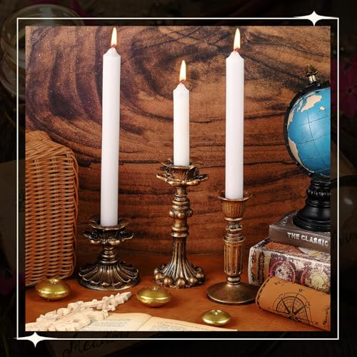 Suclain 3 Pcs Vintage Candlestick Holders Taper Resin Candle Holder Retro Antique Candle Holder Floral Decorative Candlesticks for Wedding Anniversary Table Centerpieces Fireplace Home Decor (Bronze) - color: Bronze