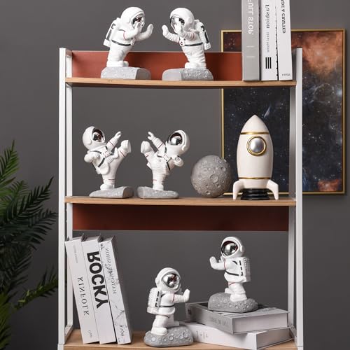 Space Theme Bookends - Astronaut Kids Book Stoppers, Heavy Duty Resin Bookends for Shelves (D-Silver Color) - color: Astronaut D-silver