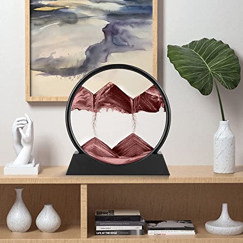 rysnwsu 3D Dynamic Sand Art Liquid Motion, Moving Sand Art Picture Round Glass 3D Deep Sea Sandscape in Motion Display Flowing Sand Painting Relaxing Desk Toys (Brown, 12'') - color: Brown, size: 12''