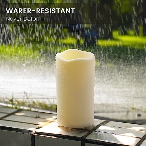 Large Outdoor Waterproof Flameless Candles with Remote Control,D3'' x H5.5'' Battery Operated Flickering LED Pillar Candle Plastic for Outdoor/Indoor Decoration Wedding, Party, Birthday (2PACK) - color: H04# Ivory 2pack Waterproof