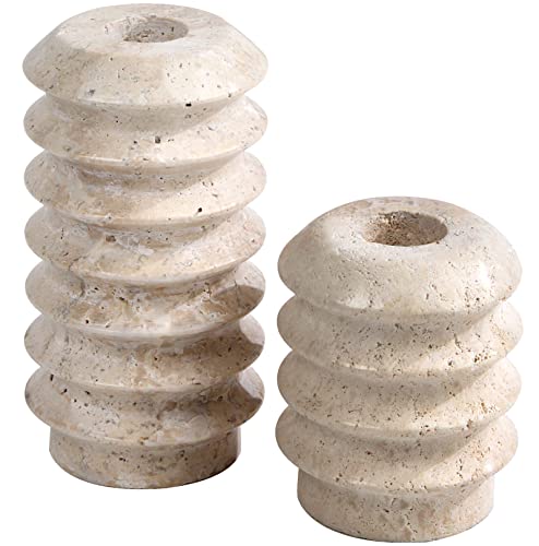 HofferRuffer Travertine Candlestick Holders, Set of 2 Natural Stone Candle Holder Decorative Candle Stands for Wedding, Dinning, Party, Table Centerpieces, Fits 3/4'' Thick Candles (Cream White) - color: Cream White