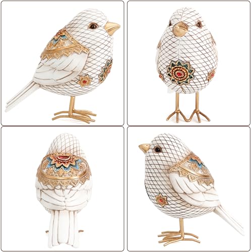 Bird Figuriens for Home Decor Accents,Boho Bird Statue Sculpture for Shelf Decor,Birds Decorations for Home Table Bookshelf Mantels Office,Vintage Animal Decor,Decorative Birds Gifts for Women - color: White