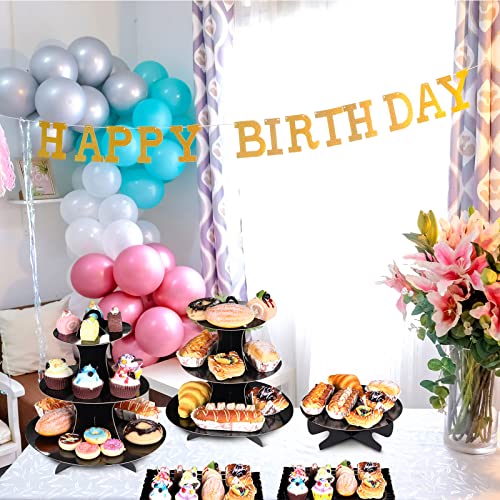 Zopeal 7 Pcs Dessert Table Display Set 3-Tier Cupcake Stand 1-Tier Cup Cake Display Tower Platters and Serving Trays Cardboard Cake Cookie Holders for Wedding Birthday Party Baby Shower(Black) - color: Black