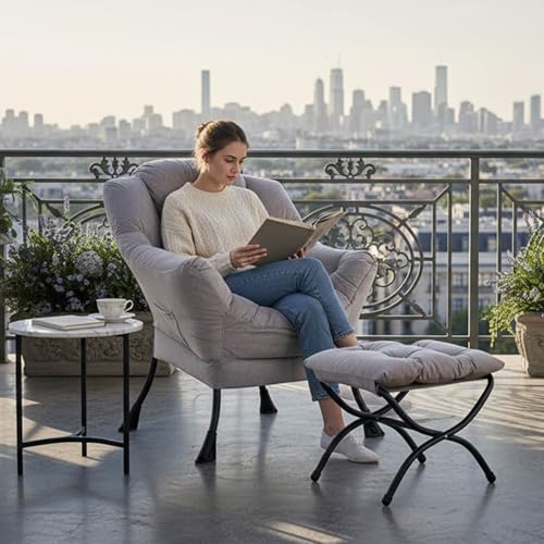 Tiita Modern Lazy Chair with Ottoman, Large Accent Armchair, Leisure Sofa Armchair with Footrest for Bedroom, Living Room, and Dorm Rooms - color: Light Grey