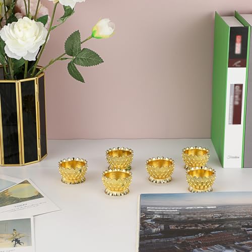 OwnMy 6 PCS Metal Lotus Ghee Oil Lamp Holder Gold Lotus Tea Light Candle Holders Set, Altar Diya Butter Lamp Holders Candle Centerpieces for Diwali Puja Pooja Decoration