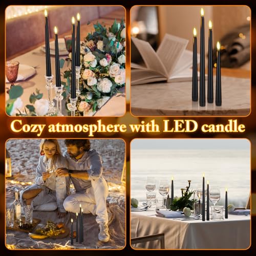 Rossesay 24 Pcs Flameless LED Taper Candles Battery Operated Candles 8.58'', 9.69'', 10.98'', 12.91'', 12.8'' Flameless Candlesticks Flickering for Halloween Christmas Church Wedding(Black) - color: Black, size: 8.58'', 9.69'', 10.98'', 12.91'', 12.8'', s