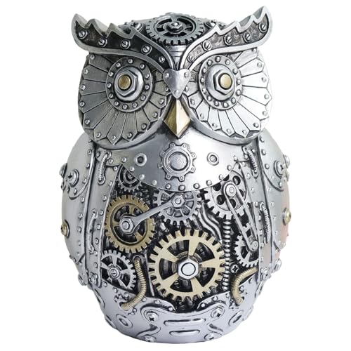 Pigort Unique Owl Statue Figurine - Mechanical Steampunk Style Polyresin Sculpture - 6.6-inch High - Ideal Gift for Boys and Boys' Room Decor