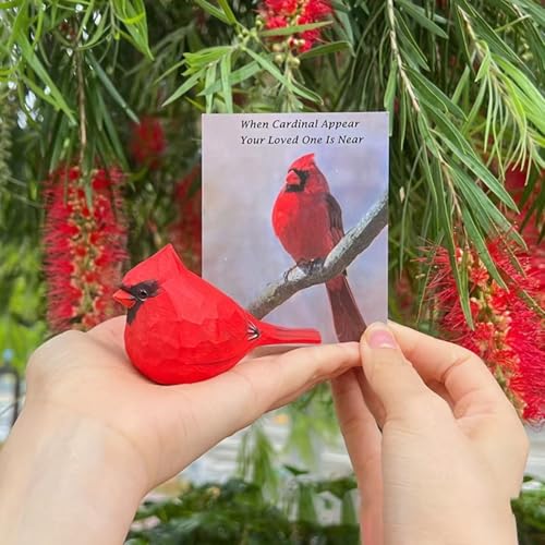 Handmade Wooden Red Cardinal Figurines, Hand-Painted Male Cardinal Birds, Decorative Wood Bird Sculptures for Home Décor, Christmas Ornaments & Unique Gifts for Bird Lovers - color: Red