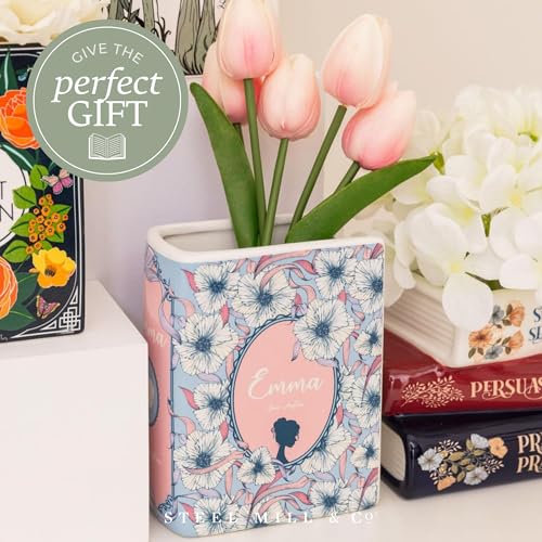 Steel Mill & Co Original Book-Shaped Decorative Vase, Ceramic Vases for Home Decor, Cute Bookshelf Decor, Unique Vase for Book Lovers (Small - Emma)