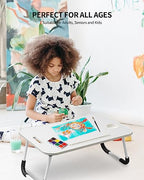 FISYOD Foldable Laptop Table, Portable Lap Desk Bed Table Tray, Laptop Stand with Cup Holder & Tablet Slot & Lifting Handle for Working Writing Drawing & Eating (White) - color: White