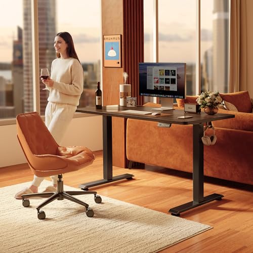 FEZIBO Standing Desk, 63×28 Inches Electric Height Adjustable, Sit Stand Up, Computer Office Desk with Splice Board, Black Frame/Black Walnut TOP - color: Black Walnut, size: 63 x 28